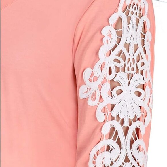 NWT Short Sleeve Decorative T-Shirt  with Lace Applique Sleeves - Picture 4 of 7